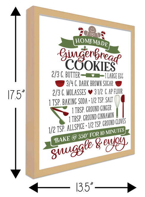Gingerbread Cookie Recipe 13.5" x 17.5" Framed Christmas Wall Decor Art Print Sign Poster in a Natural Wooden Frame with UV Acrylic and Hangers