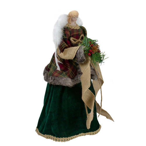 18" Red and Green Angel in a Dress Christmas Tree Topper Accented with Holly Berries - Unlit