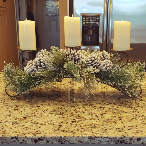 30" Green Frosted Pine Needle and Pine Cone Christmas Candle Holder