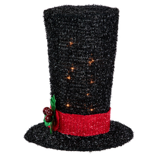 9.25" Lighted Black Tinsel Top Hat Christmas Tree Topper, Clear Lights
