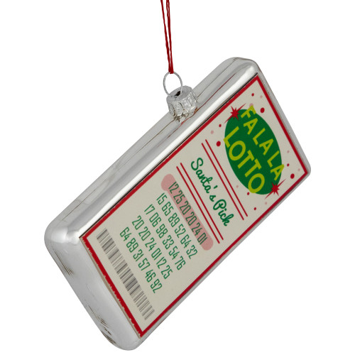 4.25" Silver "Fa La La Lotto Santa's Pick" Glass Christmas Hanging Ornament