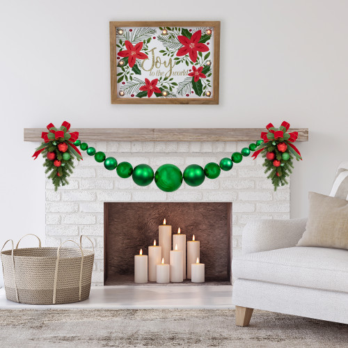 6' Green Shiny and Matte Shatterproof Ball Christmas Swag