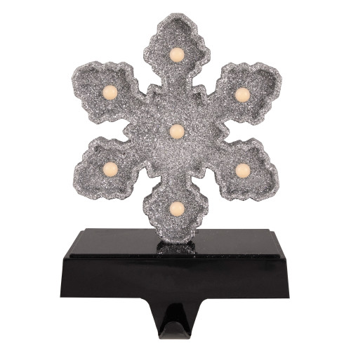 LED Lighted Glittered Snowflake Christmas Stocking Holder - 7" - Silver Finish