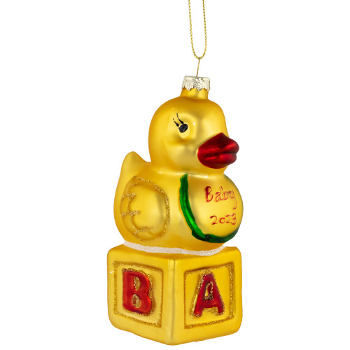 5" Ducky New Baby 2023 Glass Christmas Ornament