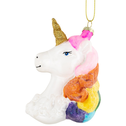 4�� Rainbow Unicorn Bust Hanging Glass Christmas Ornament