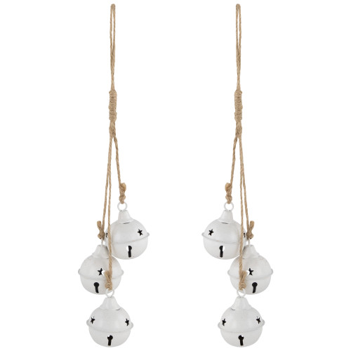 Cascading Christmas Jingle Bell Ornaments - 13.5" - White - Set of 2