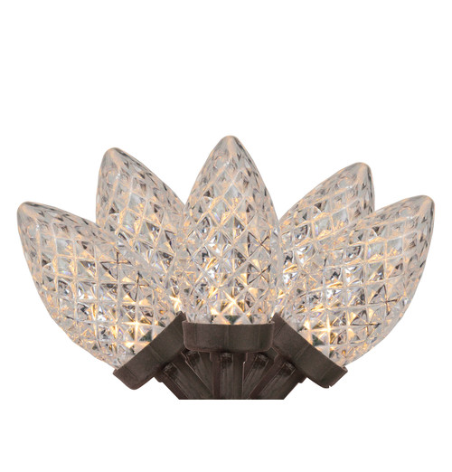 100 Warm White LED Faceted C9 Christmas Lights - 66 ft Brown Wire