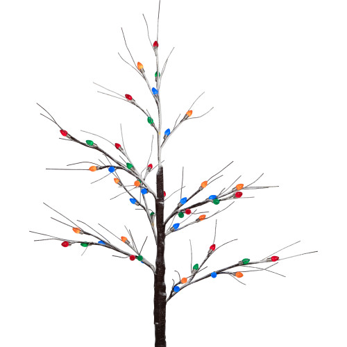 LED Lighted Frosted Christmas Twig Tree - 4' - Brown - Multi-Color lights