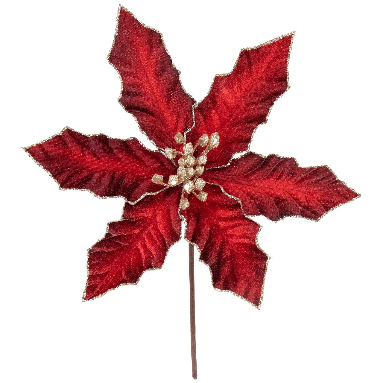 8" Glittered Burgundy Velvet Poinsettia Floral Christmas Pick Spray