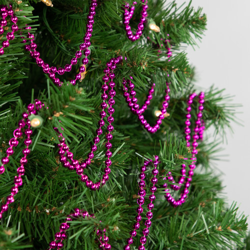 15' Shiny Metallic Pink Beaded Christmas Garland, Unlit