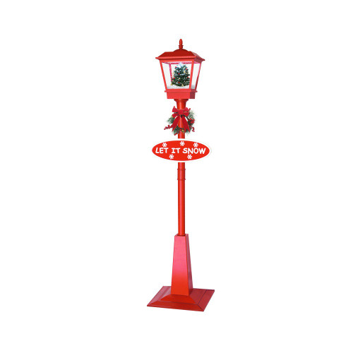 70.75" Musical Red Holiday Street Lamp with Christmas Tree Snowfall Lantern
