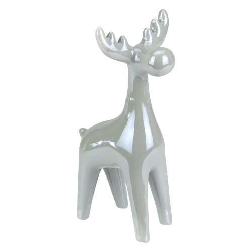 Shiny Ceramic Reindeer Christmas Figure - 7" - Grey