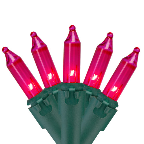 50-Count Pink Mini Christmas Light Set - 10' Green Wire