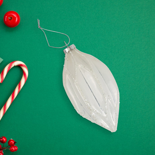 4.5" White and Silver Glitter Finial Glass Christmas Ornament