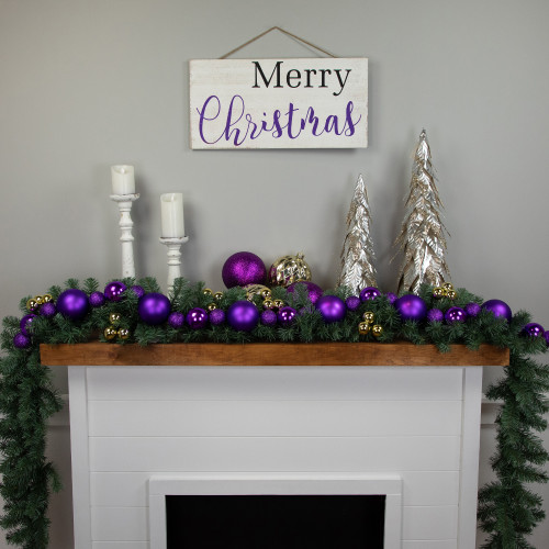 6' Purple Shatterproof Ball 3-Finish Christmas Garland