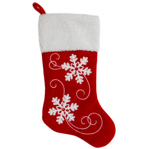 20.5-Inch Red and White Velvet With White Snowflake Christmas Stocking