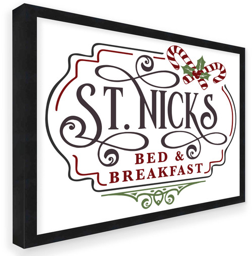 St Nick's Bed and Breakfast 15.5" x 19.5" Framed Christmas Wall Decor Art Print Sign Poster in a Black Wooden Frame with UV Acrylic and Hangers