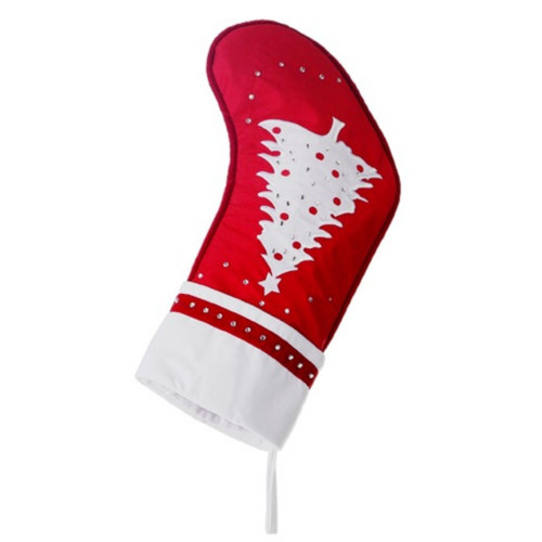 22" Red and White Embroidered Tree with Rhinestones Christmas Stocking