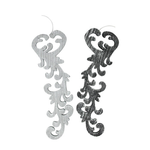 Set of 2 Black and Gray Scrollwork Christmas Ornaments 10.5"