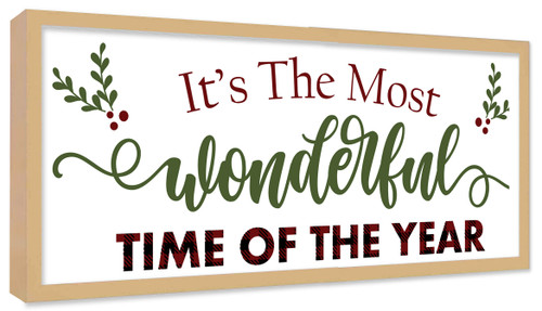 Big It's The Most Wonderful Time of the Year 9.5" x 21.5" Framed Christmas Wall Decor  Sign Poster in a Natural Wooden Frame with UV Acrylic