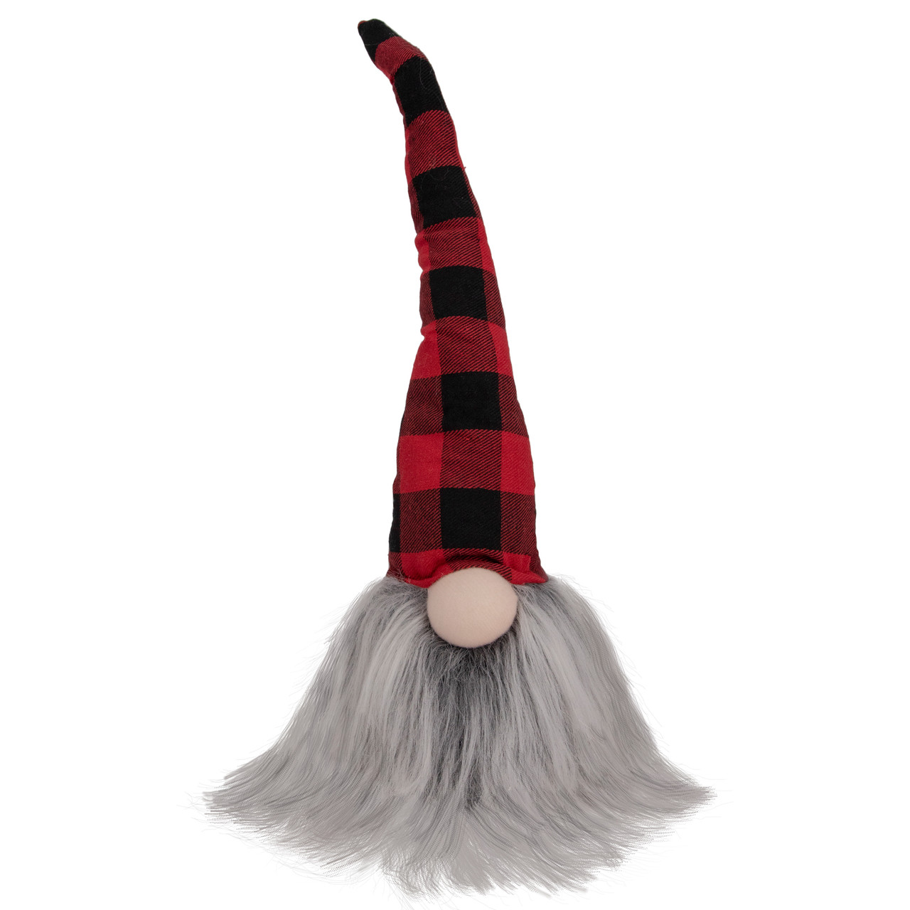 Buffalo Plaid Gnome Head with Long Beard Christmas Figure - 16" - Red and Black