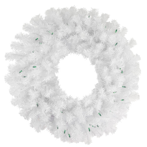 Pre-Lit Geneva White Spruce Artificial Christmas Wreath, 24-Inch, Green Lights