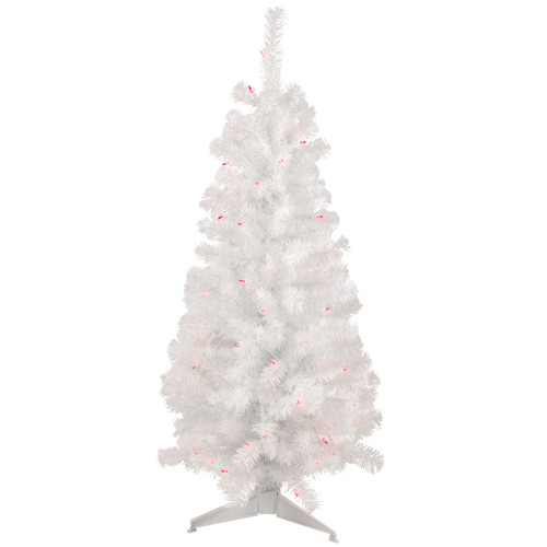 4' Pre-Lit White Pine Slim Artificial Christmas Tree - Pink Lights
