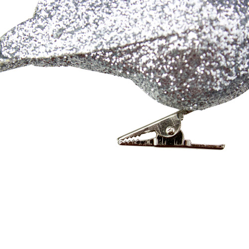Glittered Bird Clip-On Christmas Ornament - 6" - Silver-tone
