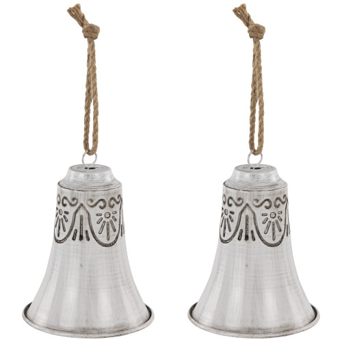 Embossed Bells Christmas Ornaments - 6" - White - Set of 2