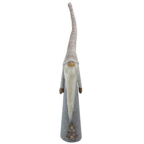 Tall Cone Gnome with Buttoned Plaid Christmas Tree Figure - 22" - Gray and Brown