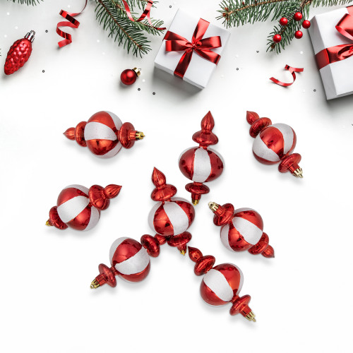 8-Count Red and White Shatterproof Finial Christmas Ornaments, 6"