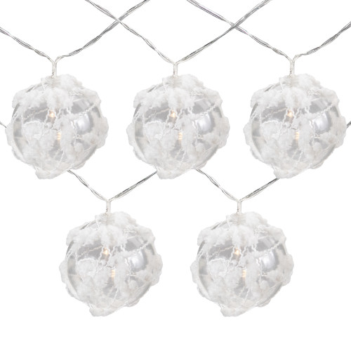 10 B/O LED Warm White Clear Round Ball Christmas Lights - 4.75' Clear Wire