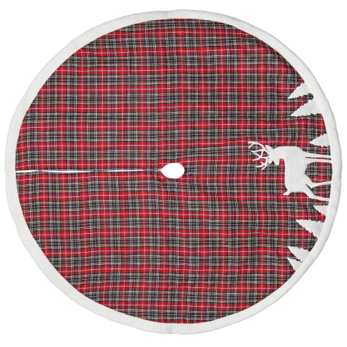 48" Red and Black Plaid Reindeer Christmas Tree Skirt