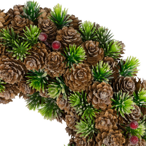 MIni Pinecone and Berries Frosted Christmas Wreath - 13" - Unlit