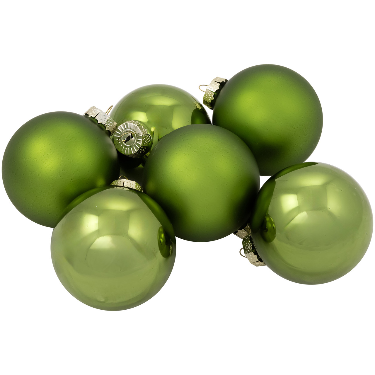 6ct Kiwi Green 2-Finish Glass Christmas Ball Ornaments 3.25" (80mm)
