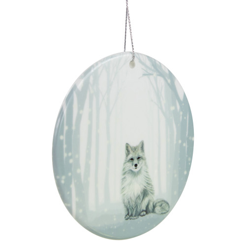 4" Silvery Blue Arctic Fox Porcelain Disc Christmas Ornament