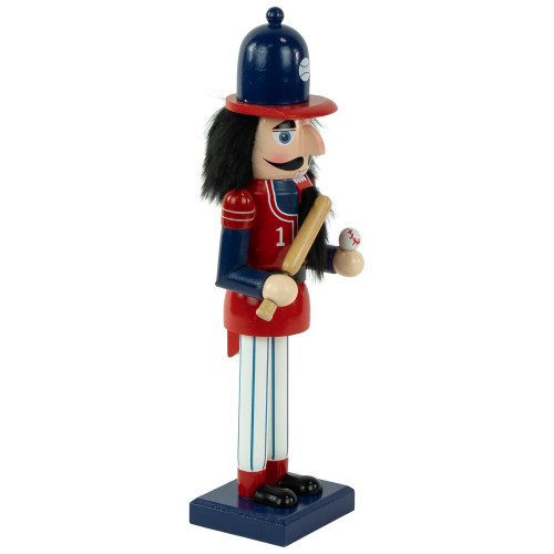 14" Red and Blue Wooden Christmas Nutcracker Baseball Player