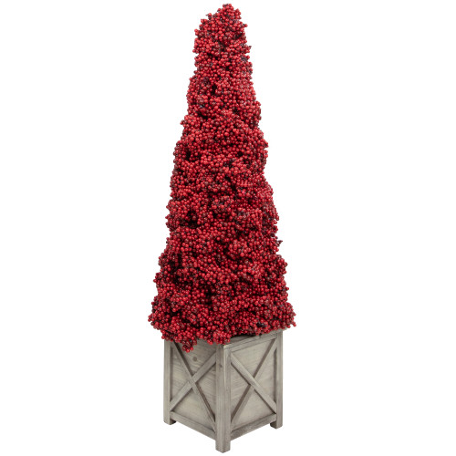 40" Red Berry Cone Potted Christmas Topiary