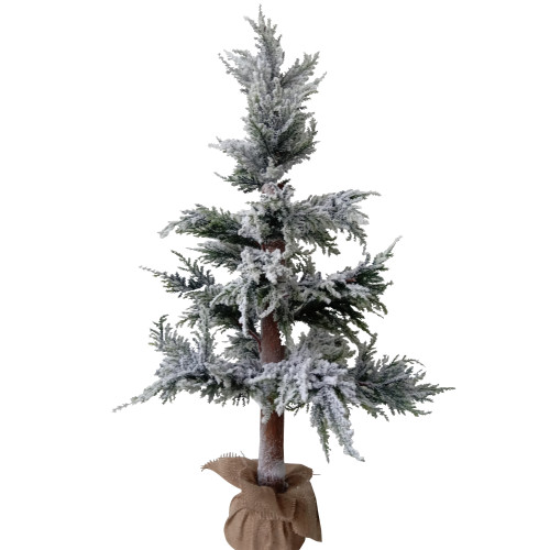 Heavily Flocked Pine Christmas Tree in Natural Jute Base - 35.25"