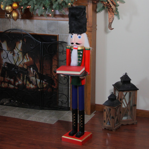 48.25" Red and Black Christmas Butler Nutcracker with Tray