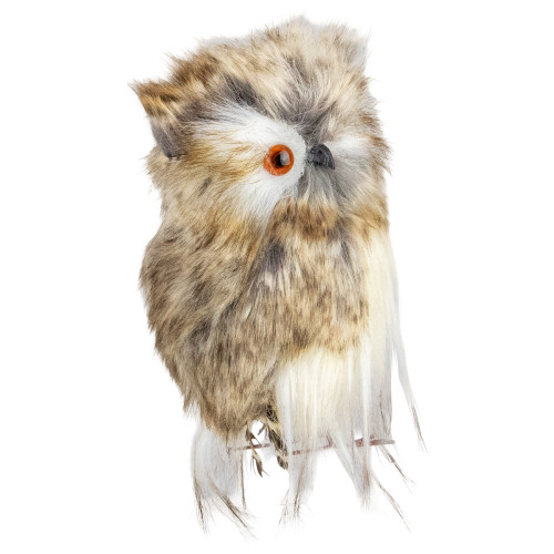 4.75" Brown and White Plush Fur Owl Christmas Ornament