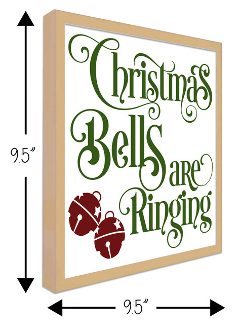 Christmas Bells are Ringing 9.5" x 9.5" Framed Christmas Wall Decor Art Print Sign Poster in a Natural Wooden Frame with UV Acrylic and Hangers