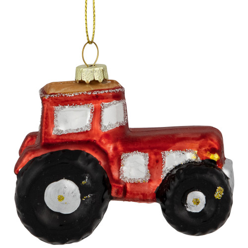 3.5" Red Tractor Glass Christmas Ornament