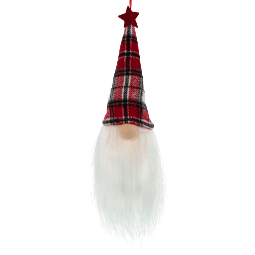 9" LED Lighted Red Plaid Gnome Christmas Ornament