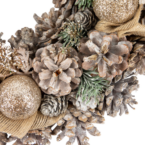 Glittered Pine and Burlap Bows Artificial Christmas Wreath - 13.75" - Unlit