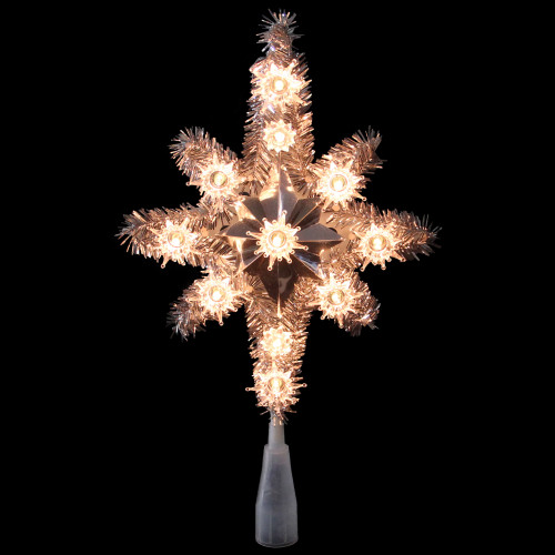 11" Silver Lighted Tinsel Star of Bethlehem Christmas Tree Topper - Clear Lights