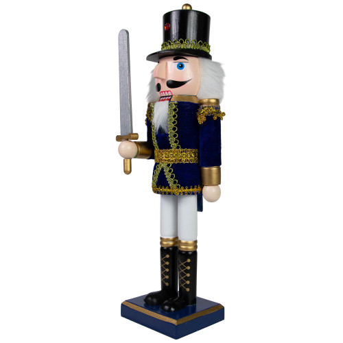 Christmas Nutcracker Soldier with Sword Decoration - 14" - Blue and White