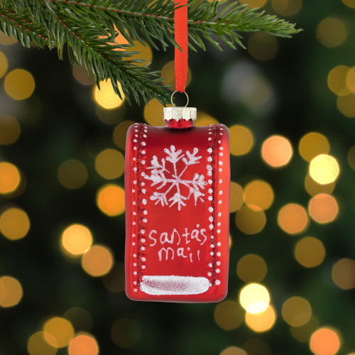 4" Red Santa's Mailbox Glass Christmas Ornament