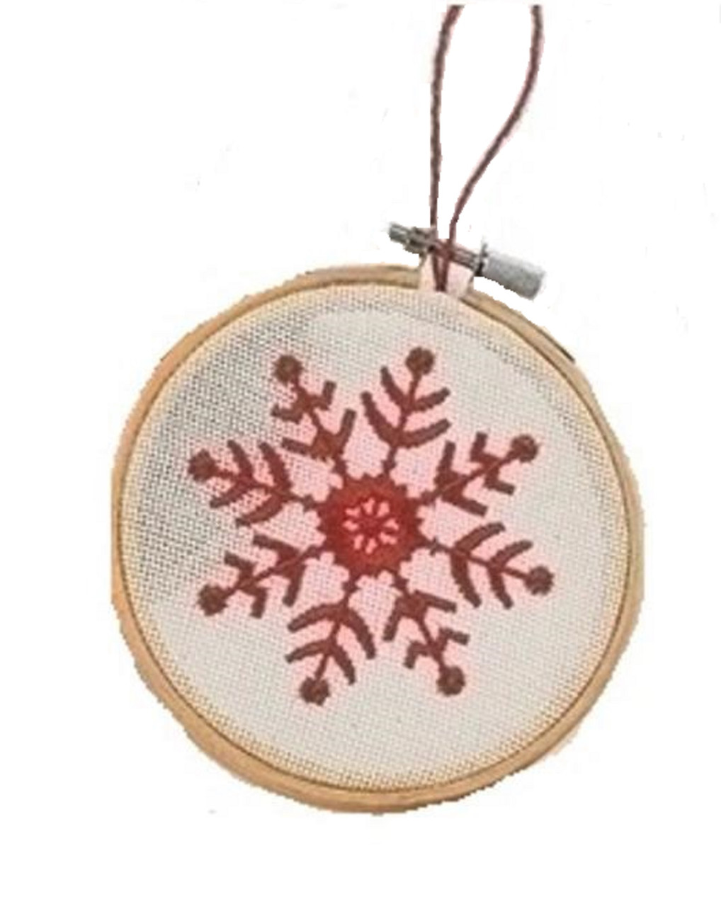 4.5" White and Red Embroidered Snowflake in Hoop Loom Christmas Ornament