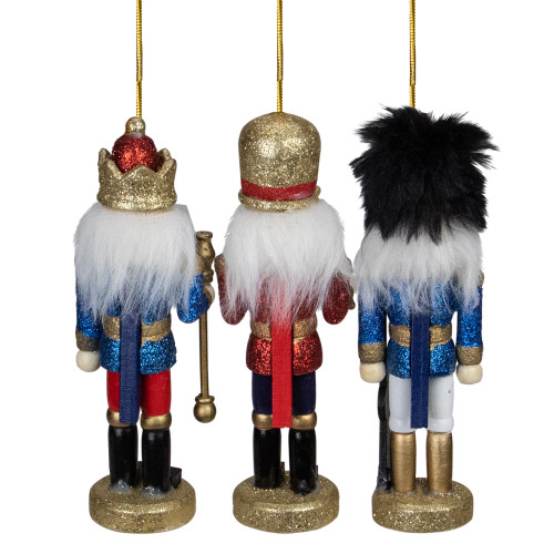 Set of 3 Glittery Nutcracker King, Soldier and Drummer Ornaments 5.25"